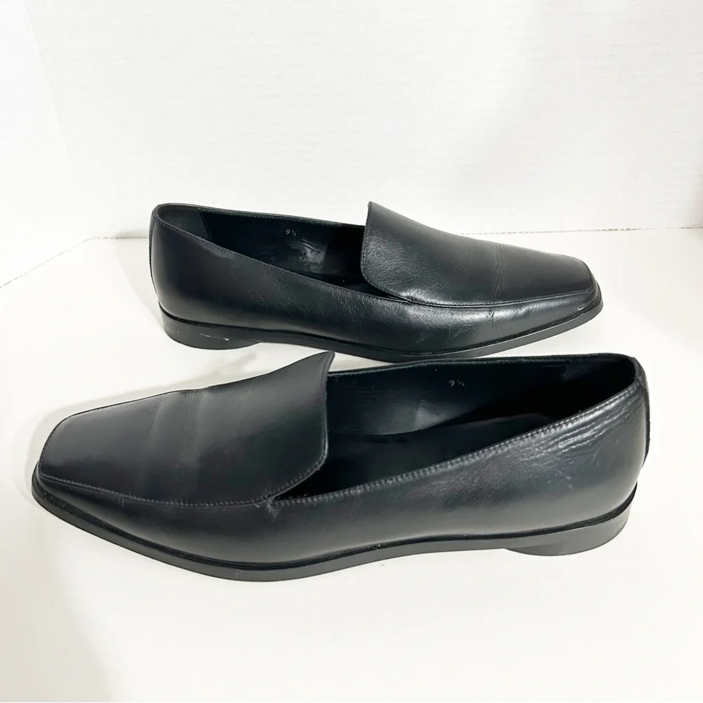Everlane The 90's Black Leather Square Toe Round Heel Loafers Flats Size 9.5